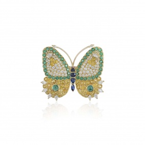 Yellow Gold Gem-Set Butterfly Brooch